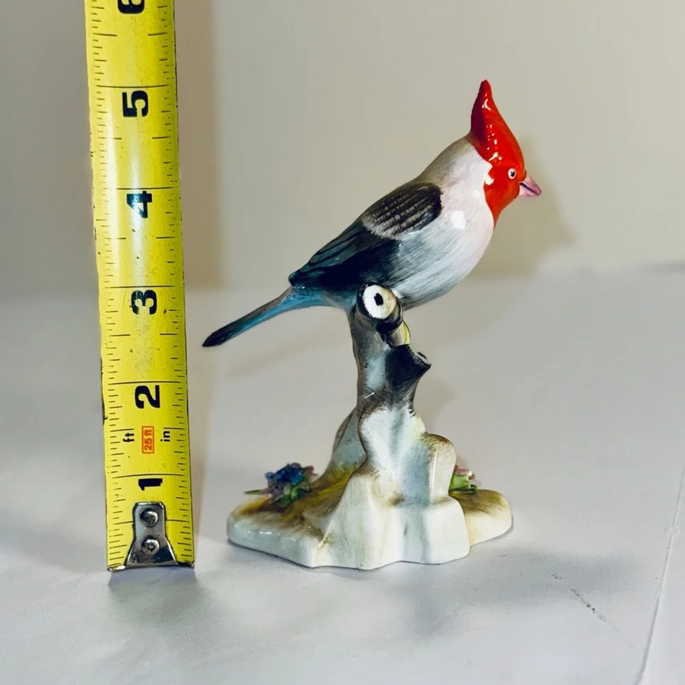 Vibrant Red and Brown Bird Perch Figurine